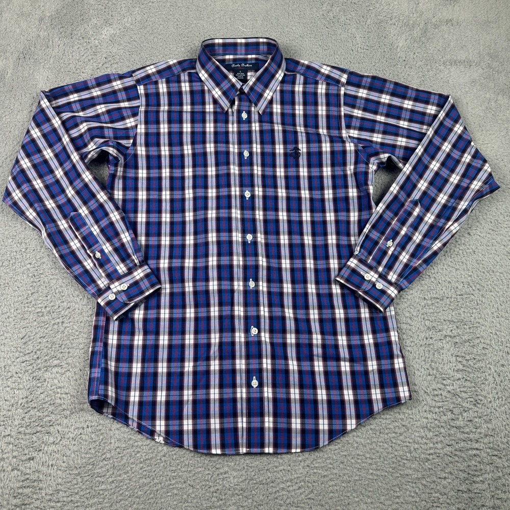 Brooks Brothers Fleece Shirt Mens Large Blue Plaid Non-Iron‎ Button Down Preppy